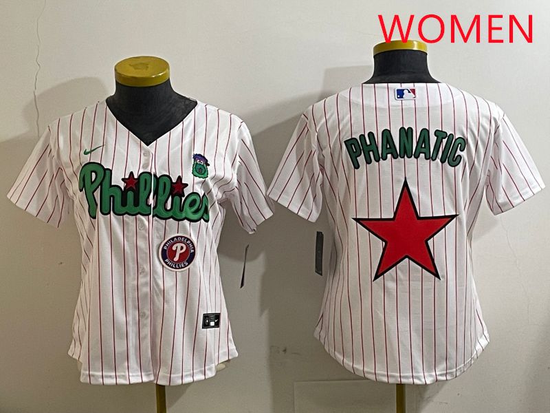 Women Philadelphia Phillies Blank White Stripe Second generation joint name 2025 Nike MLB Jersey style 13->women mlb jersey->Women Jersey